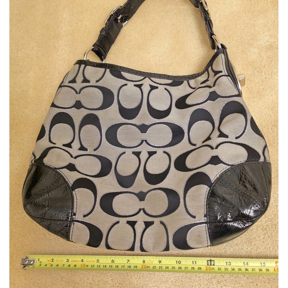 Authentic COACH PEYTON SIGNATURE LUREX HOBO BAG PURSE F19758M BLACK/SILVER - Picture 5 of 12